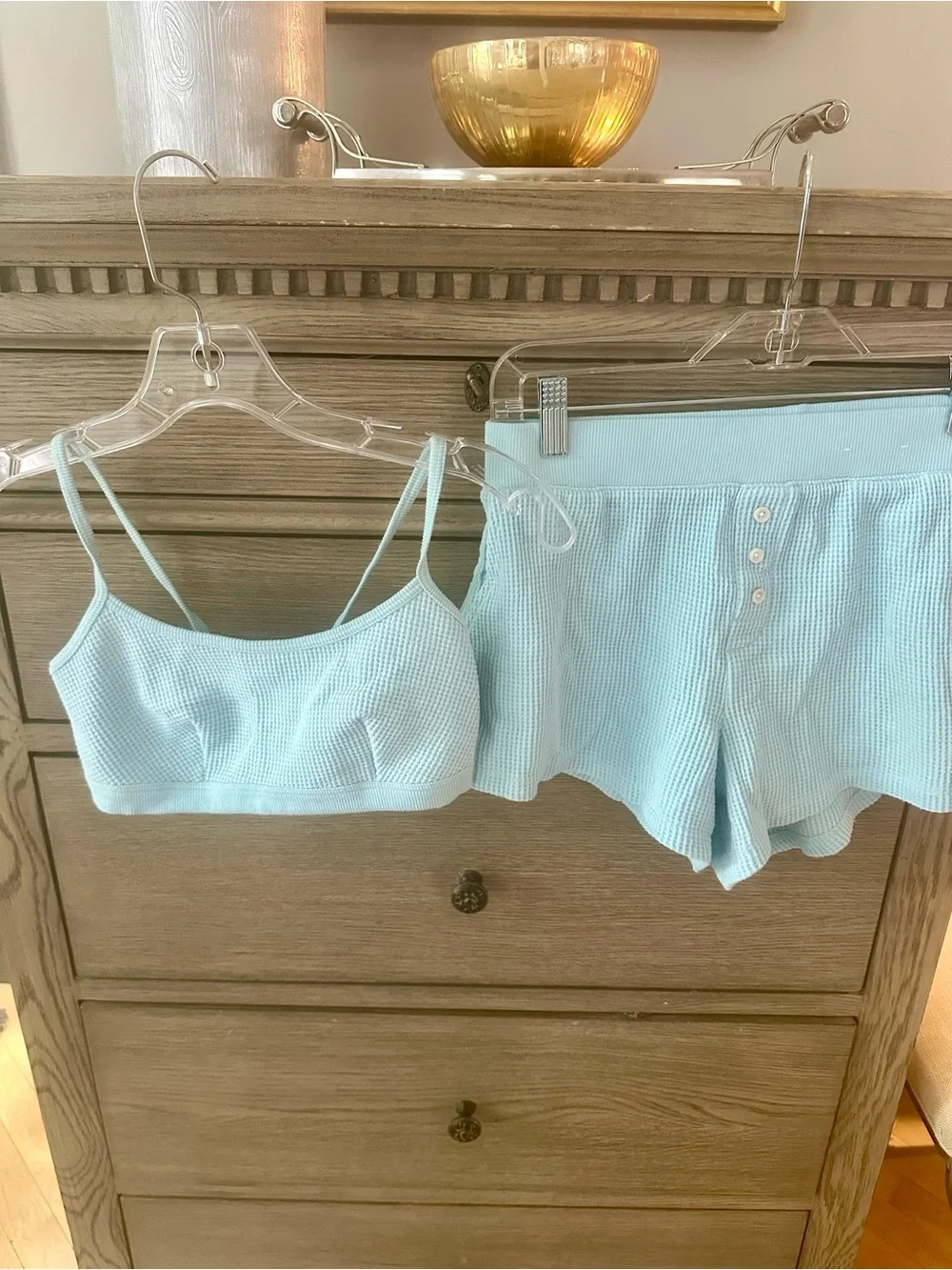Auden Light Blue Waffle Knit Bralette & Shorts Set. Size S